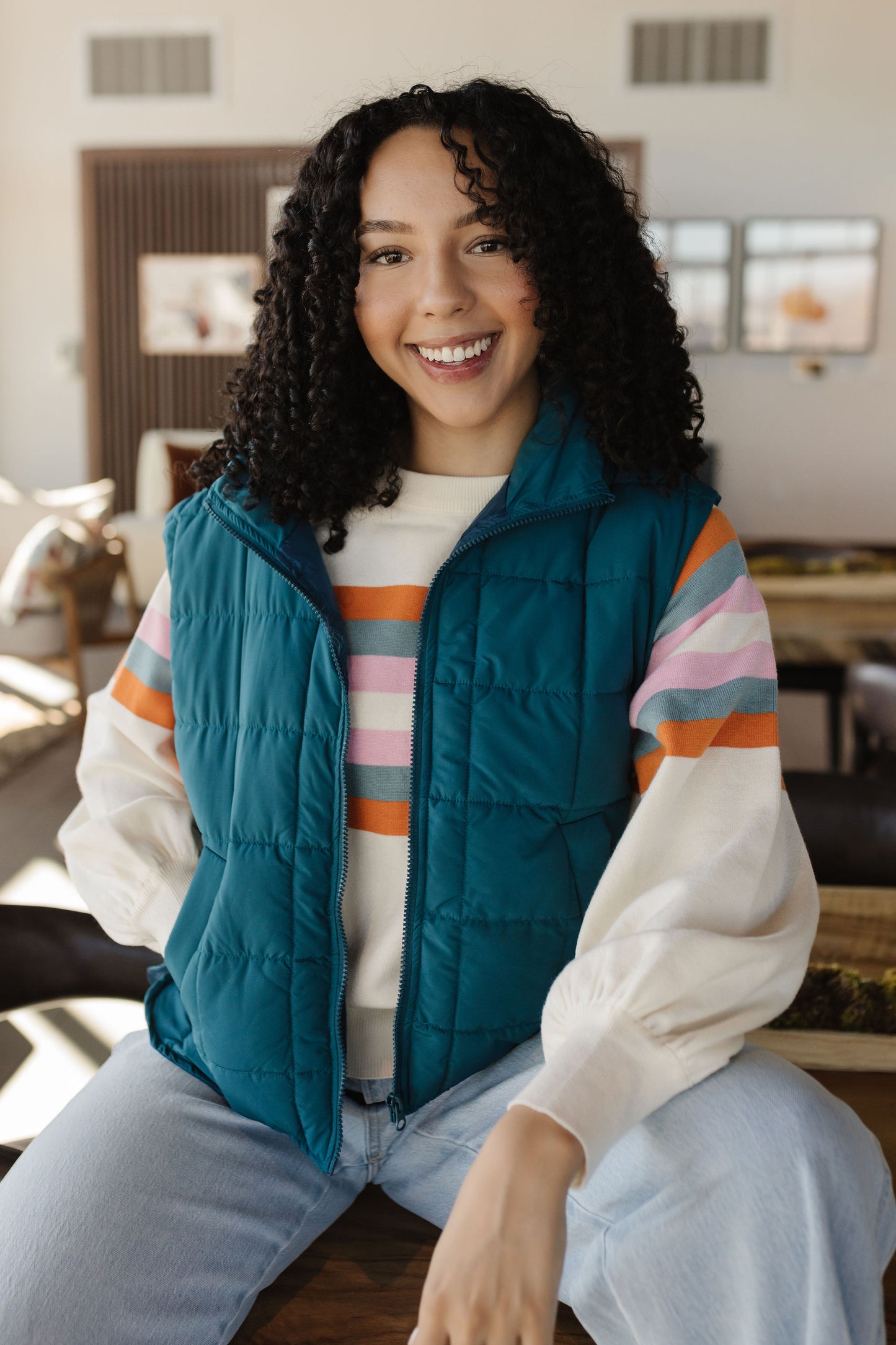 THE MAGDALINE STRIPED UNIVERSITY LONG SLEEVE IN CREAM