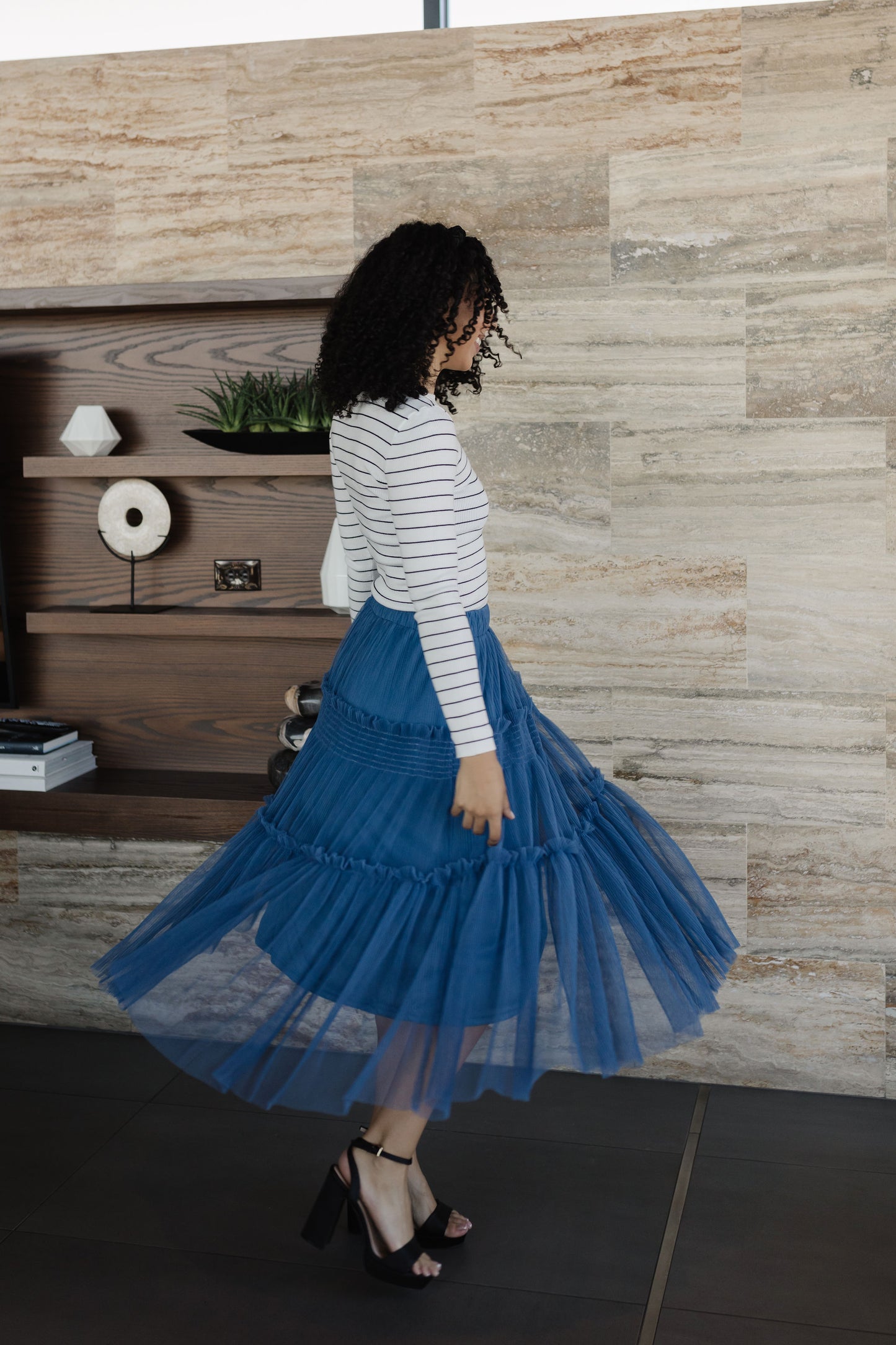 THE MILLIE TULLE TIERED MIDI SKIRT IN ROYAL BLUE