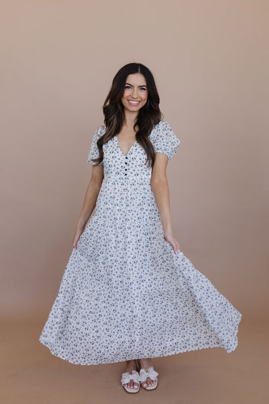 THE JULIE MAXI DRESS IN BLACK AND WHITE FLORAL