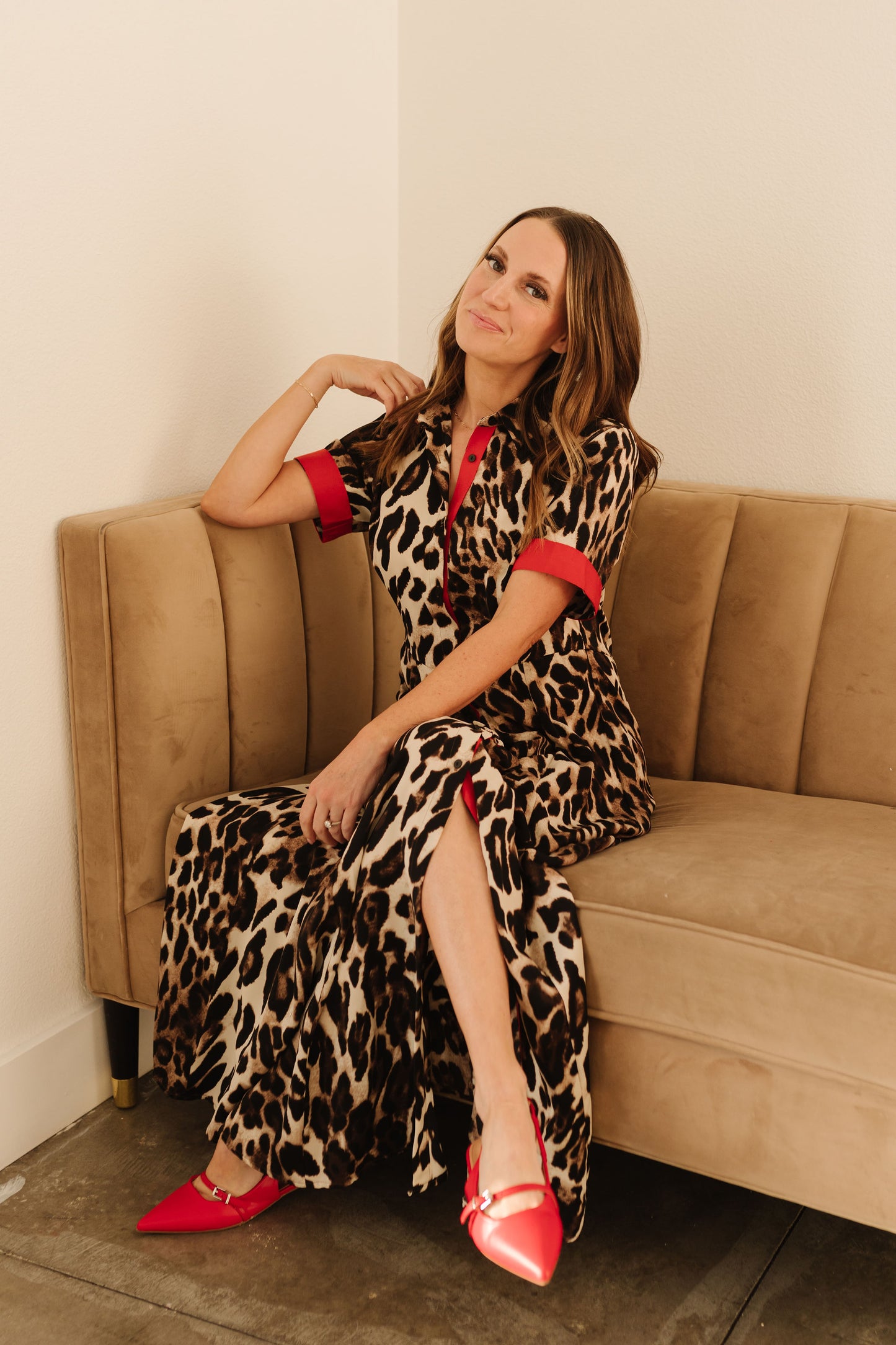 THE STELLA MAXI BUTTON-DOWN DRESS IN LEOPARD