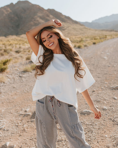 THE CAROLYN GINGHAM PANT IN BLACK AND WHITE