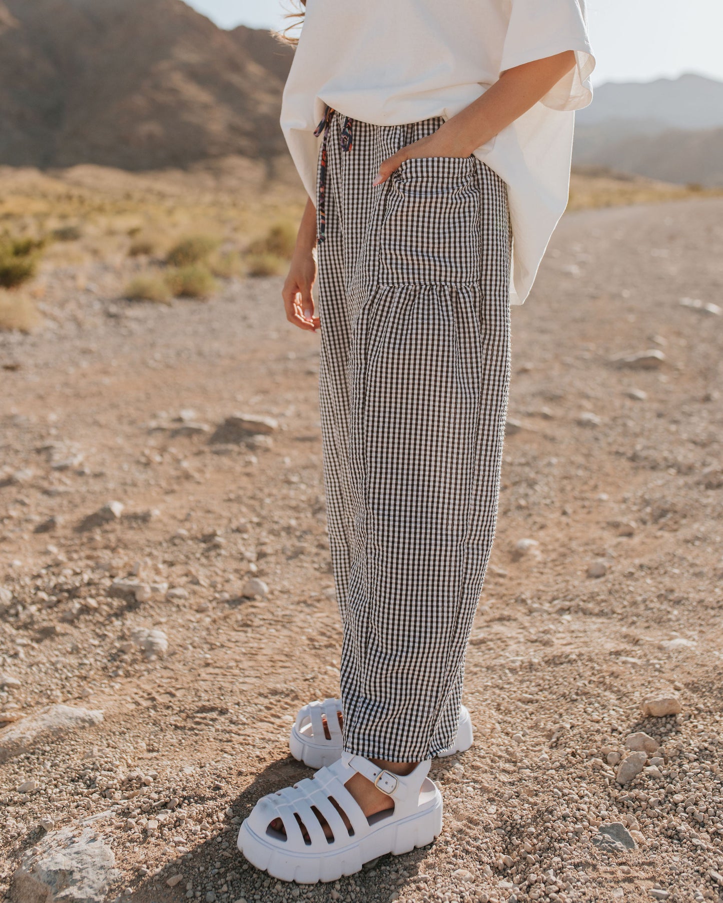 THE CAROLYN GINGHAM PANT IN BLACK AND WHITE