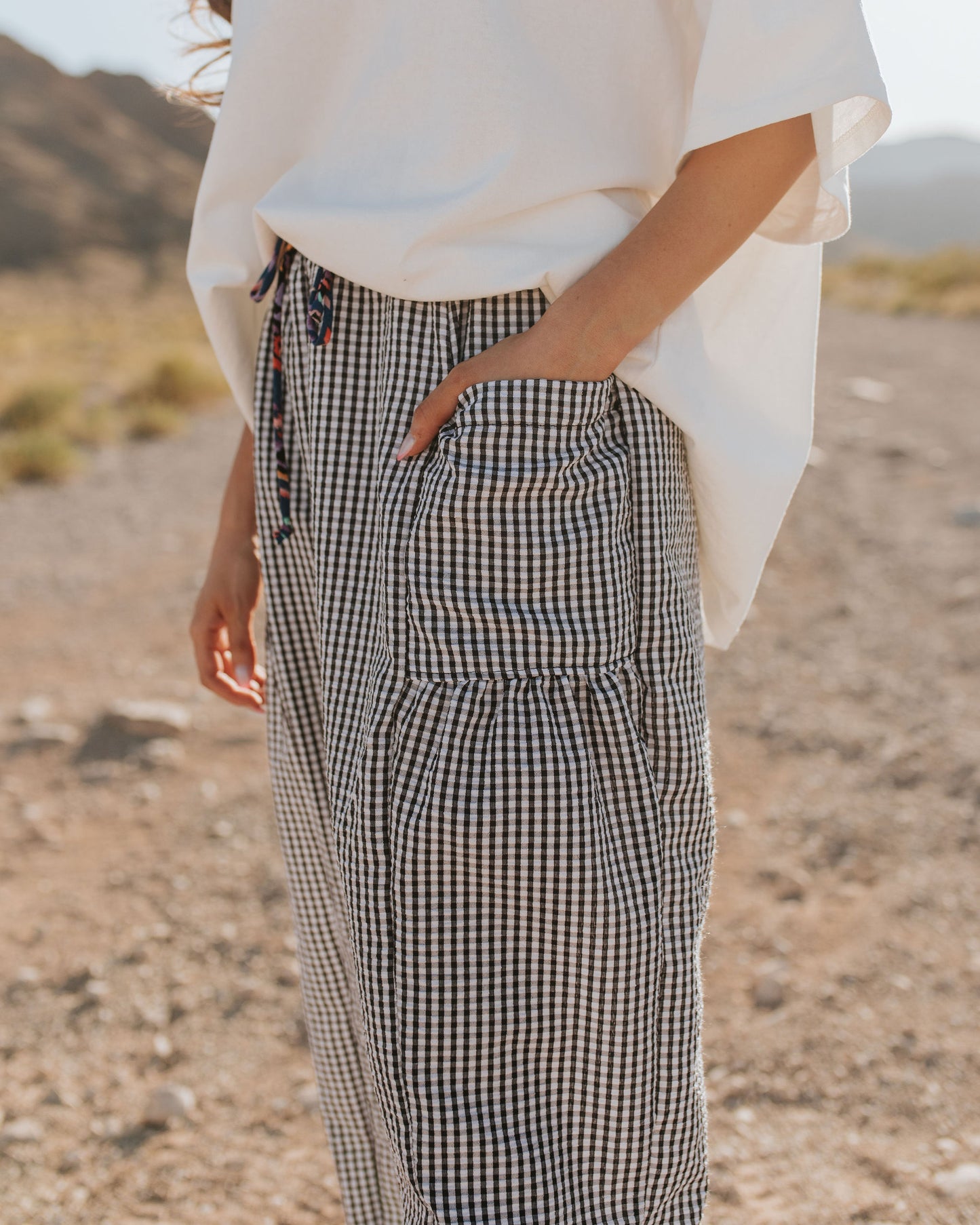 THE CAROLYN GINGHAM PANT IN BLACK AND WHITE