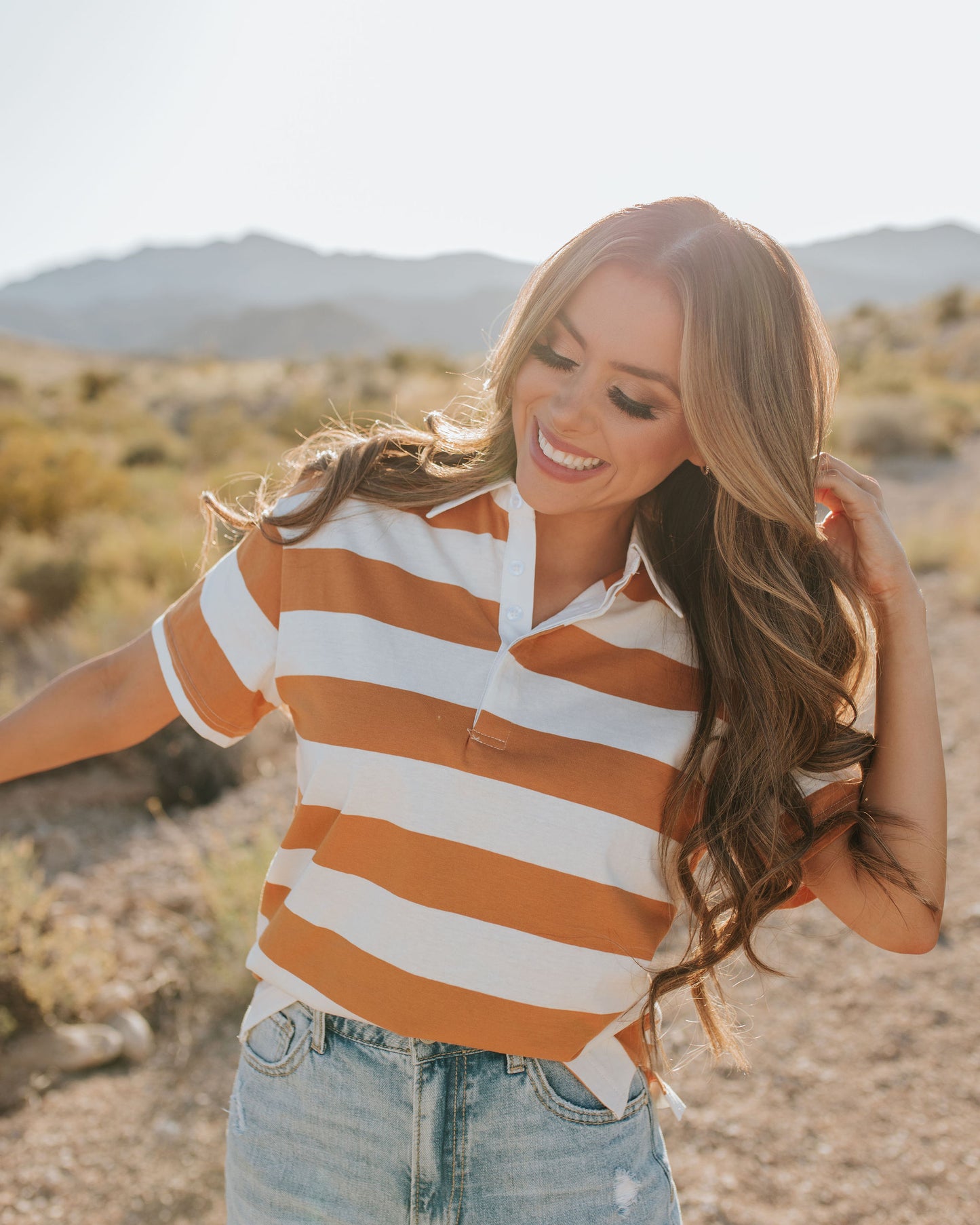 THE FRANKIE STRIPED POLO IN ORANGE