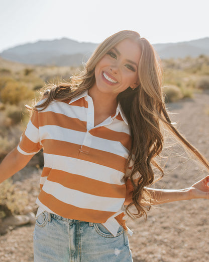 THE FRANKIE STRIPED POLO IN ORANGE