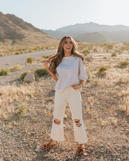 THE KARESSA STRIPE SHORT SLEEVE TOP IN LAVENDER