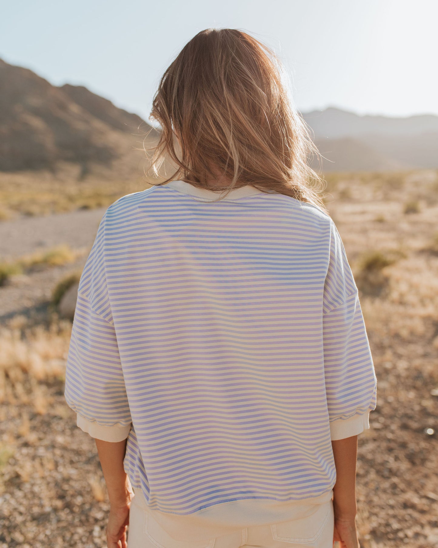 THE KARESSA STRIPE SHORT SLEEVE TOP IN LAVENDER