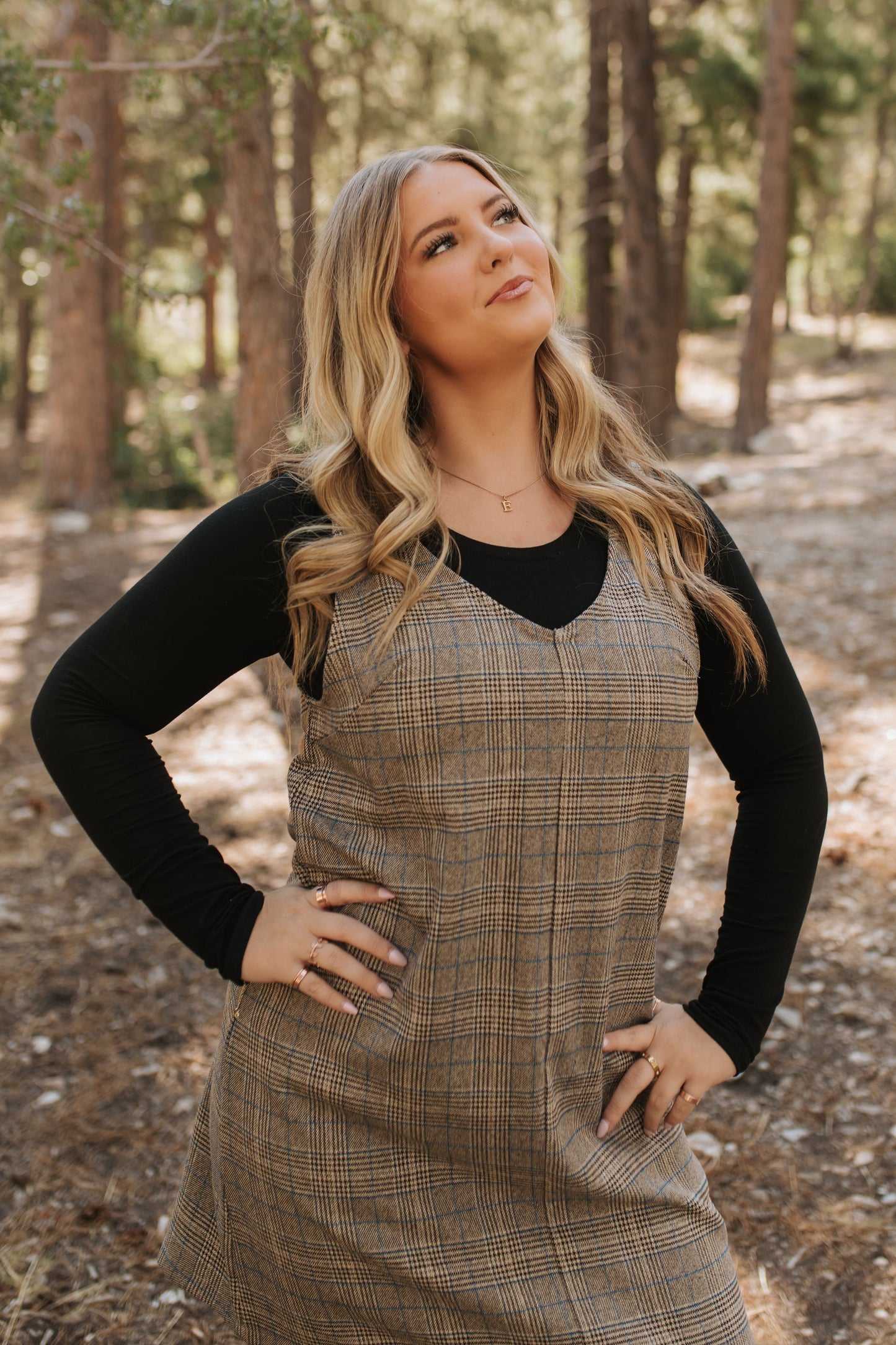 THE BLAKE OVERALL DRESS IN CHARCOAL PLAID BY BY PINK DESERT