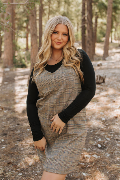 THE BLAKE OVERALL DRESS IN CHARCOAL PLAID BY BY PINK DESERT