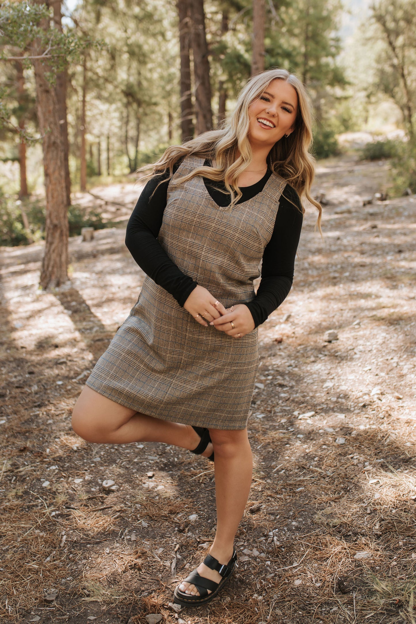 THE BLAKE OVERALL DRESS IN CHARCOAL PLAID BY BY PINK DESERT