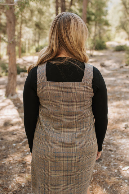 THE BLAKE OVERALL DRESS IN CHARCOAL PLAID BY BY PINK DESERT