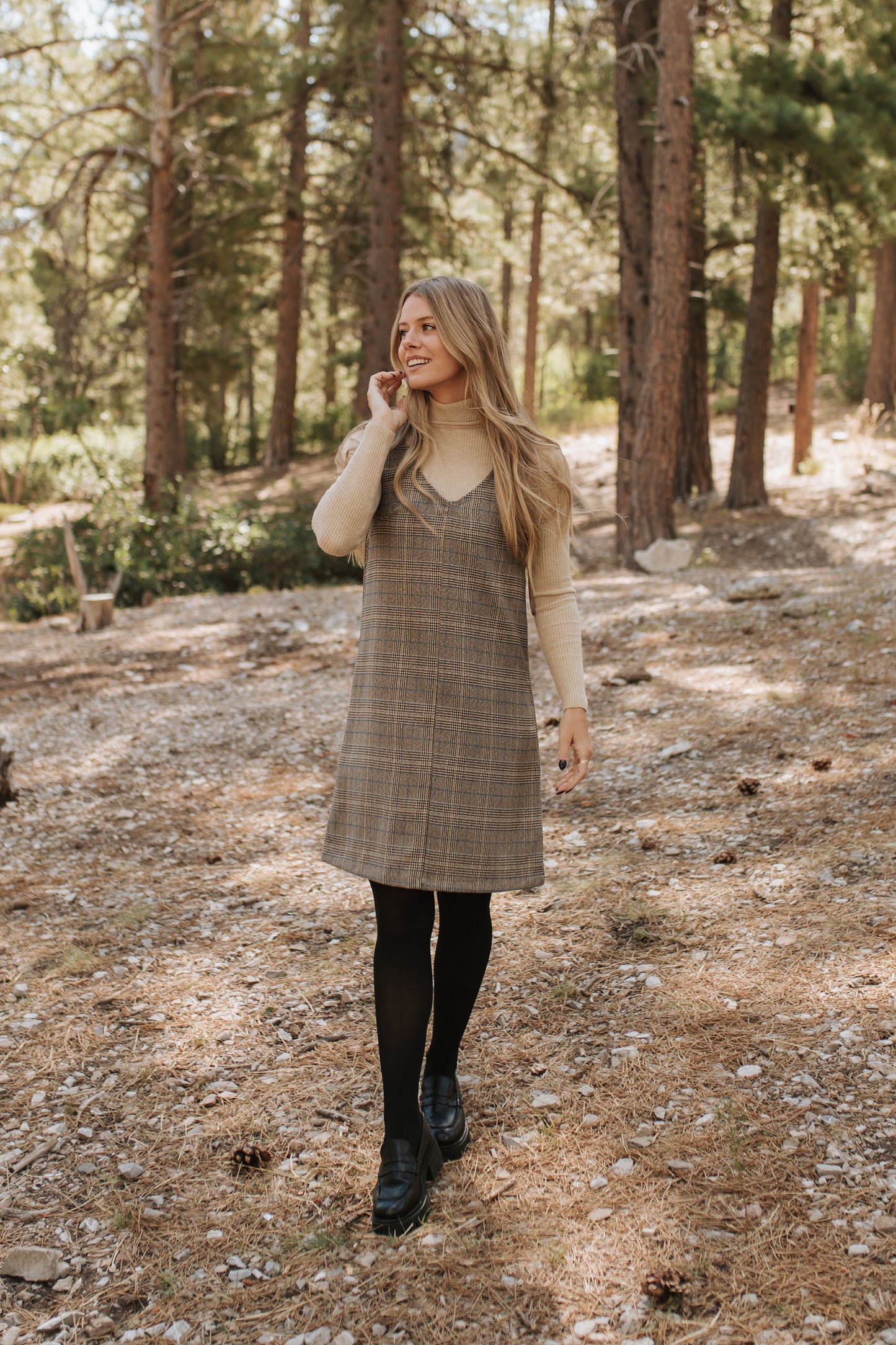 THE BLAKE OVERALL DRESS IN CHARCOAL PLAID BY BY PINK DESERT