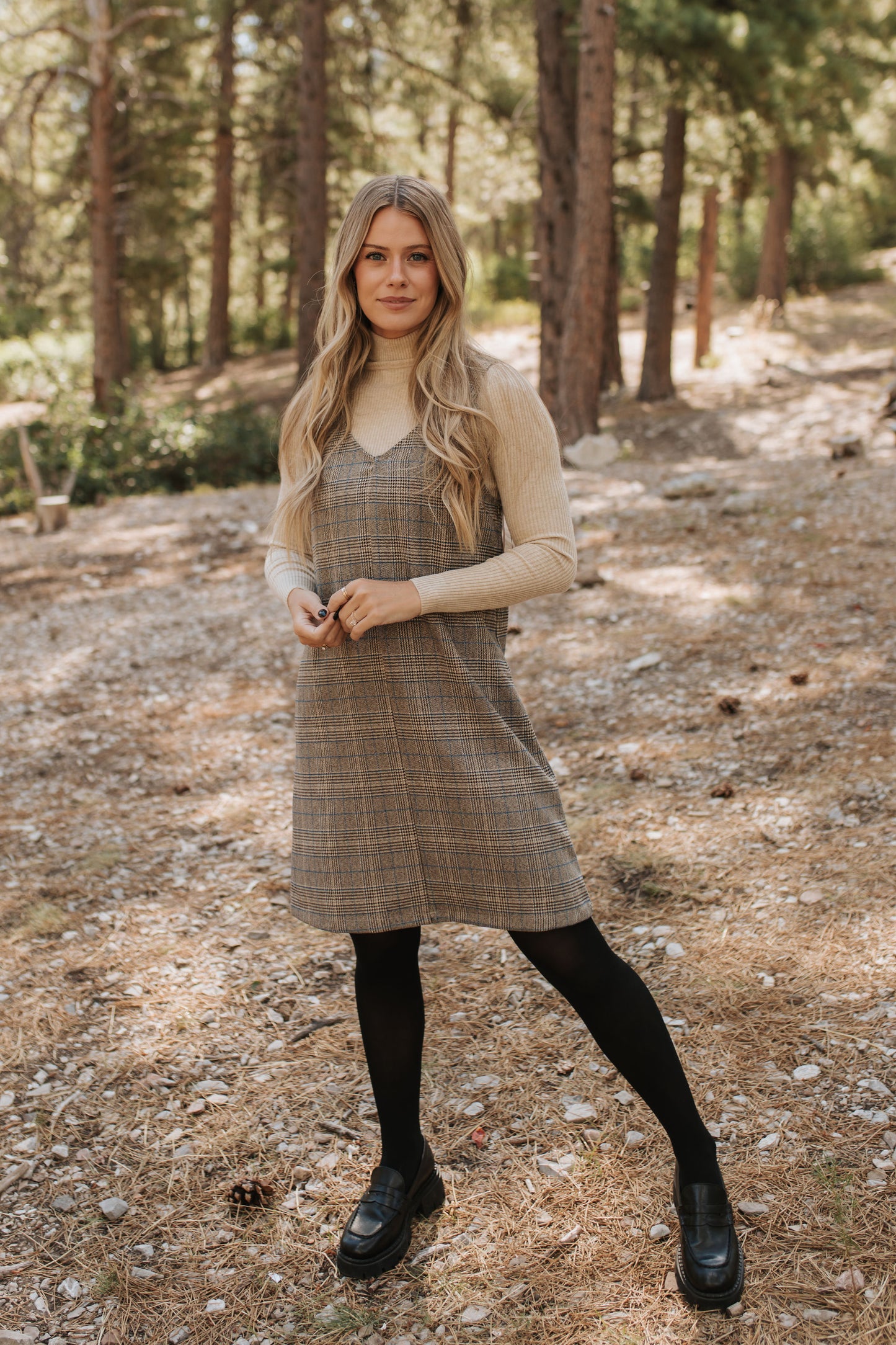 THE BLAKE OVERALL DRESS IN CHARCOAL PLAID BY BY PINK DESERT