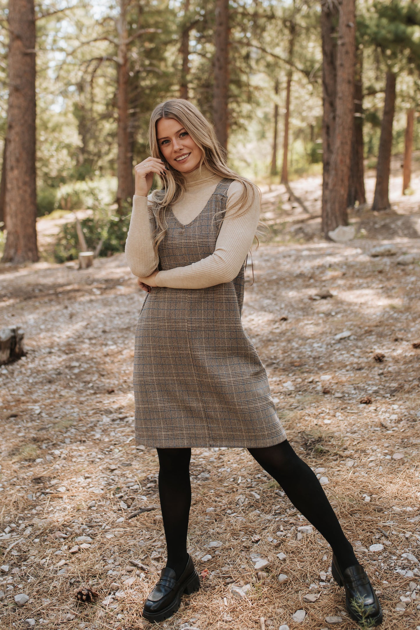 THE BLAKE OVERALL DRESS IN CHARCOAL PLAID BY BY PINK DESERT