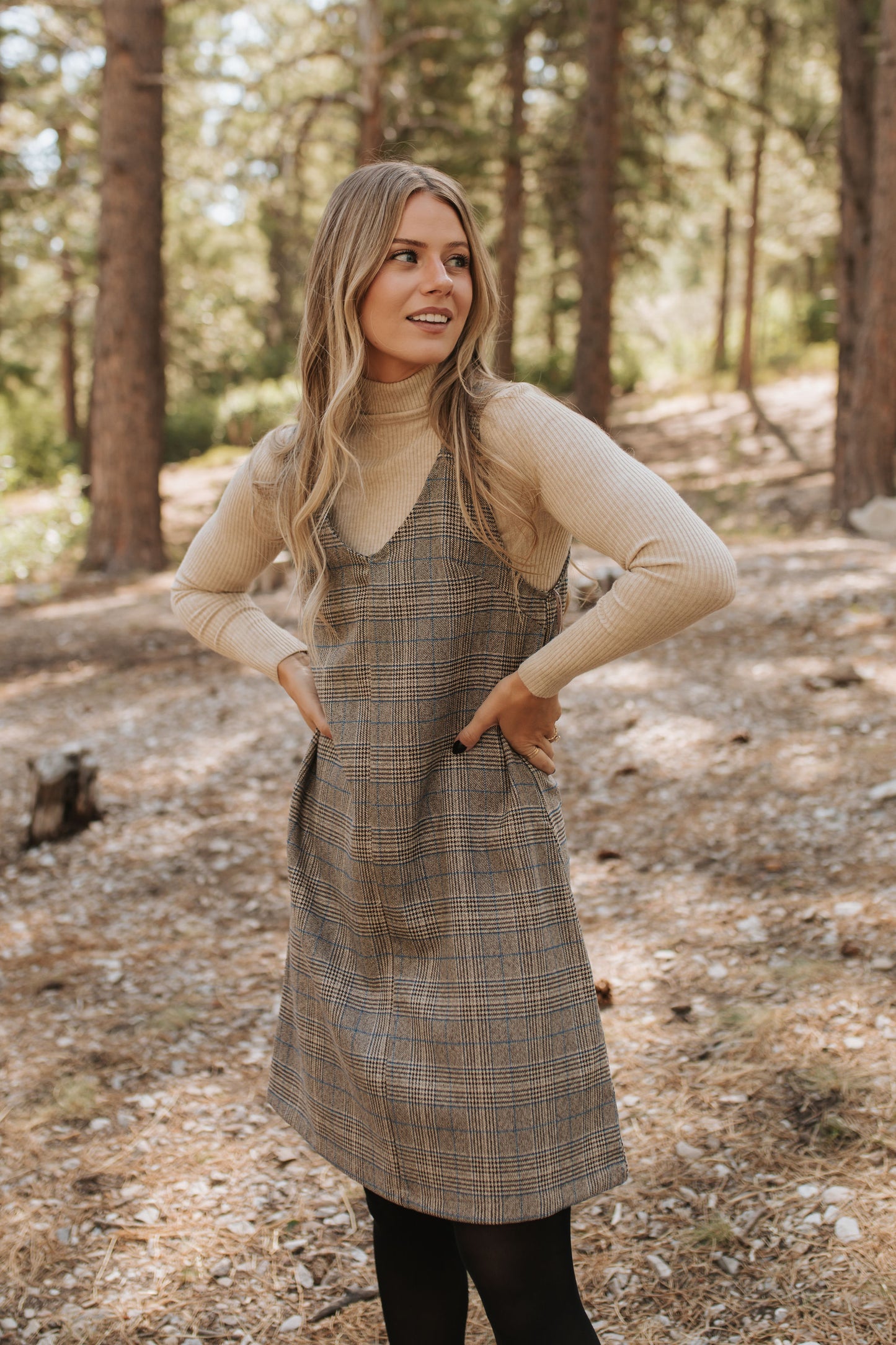 THE BLAKE OVERALL DRESS IN CHARCOAL PLAID BY BY PINK DESERT