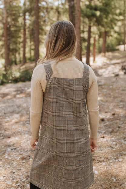 THE BLAKE OVERALL DRESS IN CHARCOAL PLAID BY BY PINK DESERT