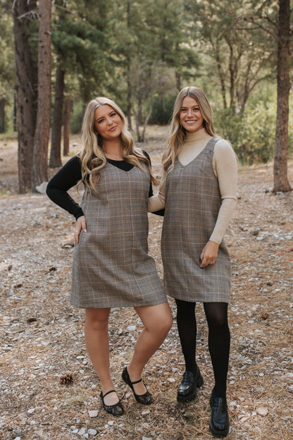 THE BLAKE OVERALL DRESS IN CHARCOAL PLAID BY BY PINK DESERT