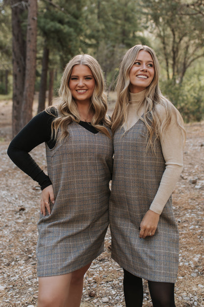 THE BLAKE OVERALL DRESS IN CHARCOAL PLAID BY BY PINK DESERT