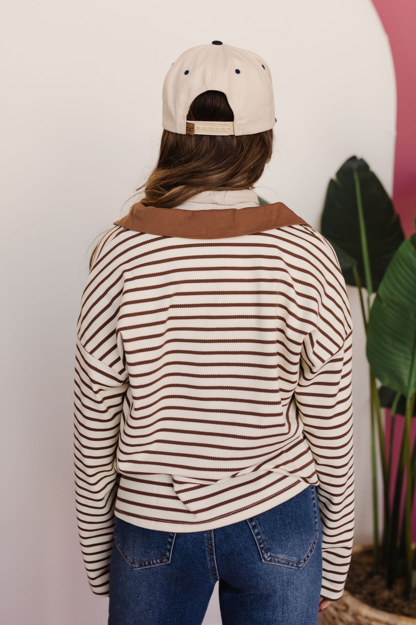 THE JODIE STRIPED TOP IN BROWN