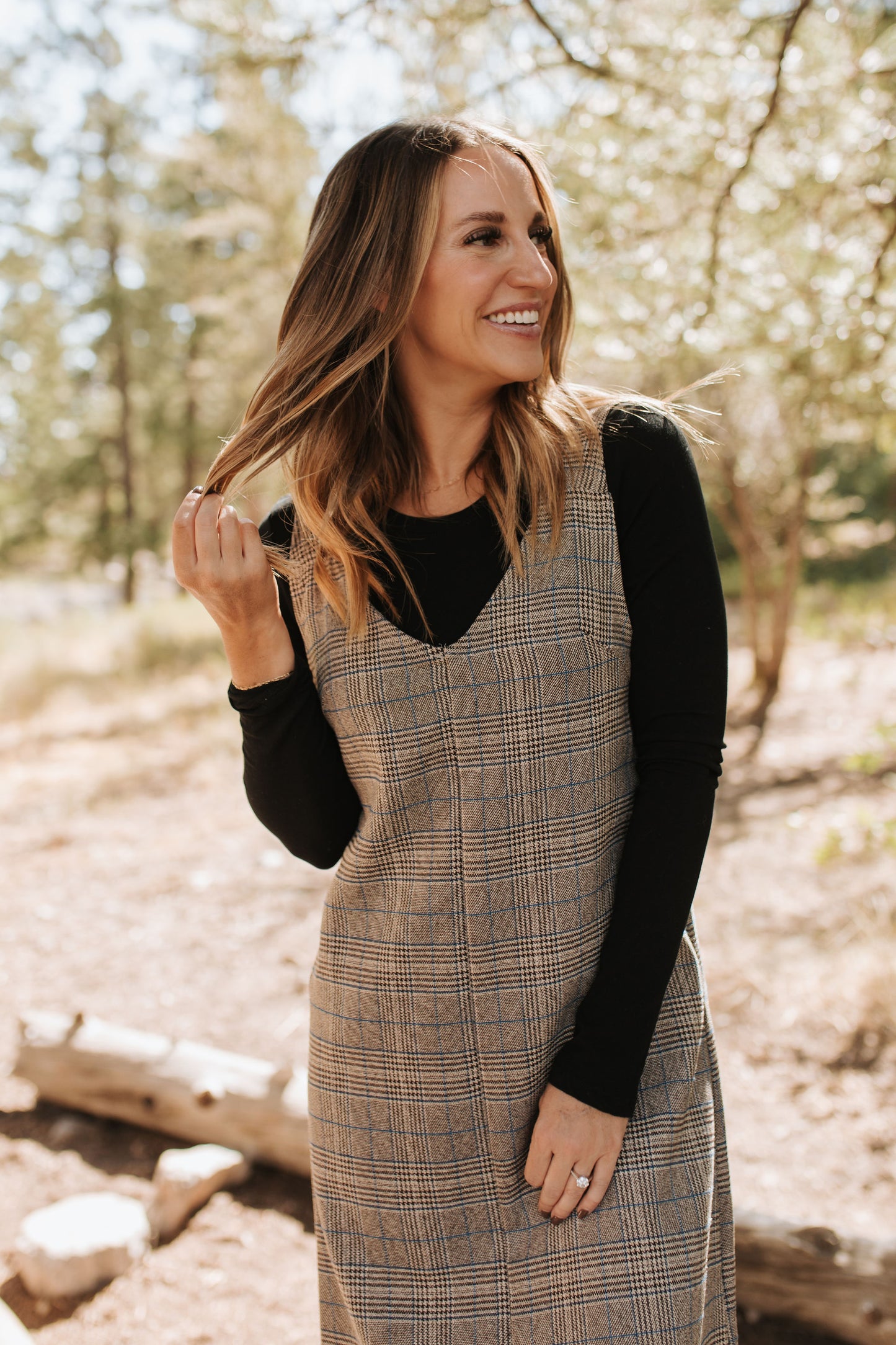 THE BLAKE OVERALL DRESS IN CHARCOAL PLAID BY BY PINK DESERT