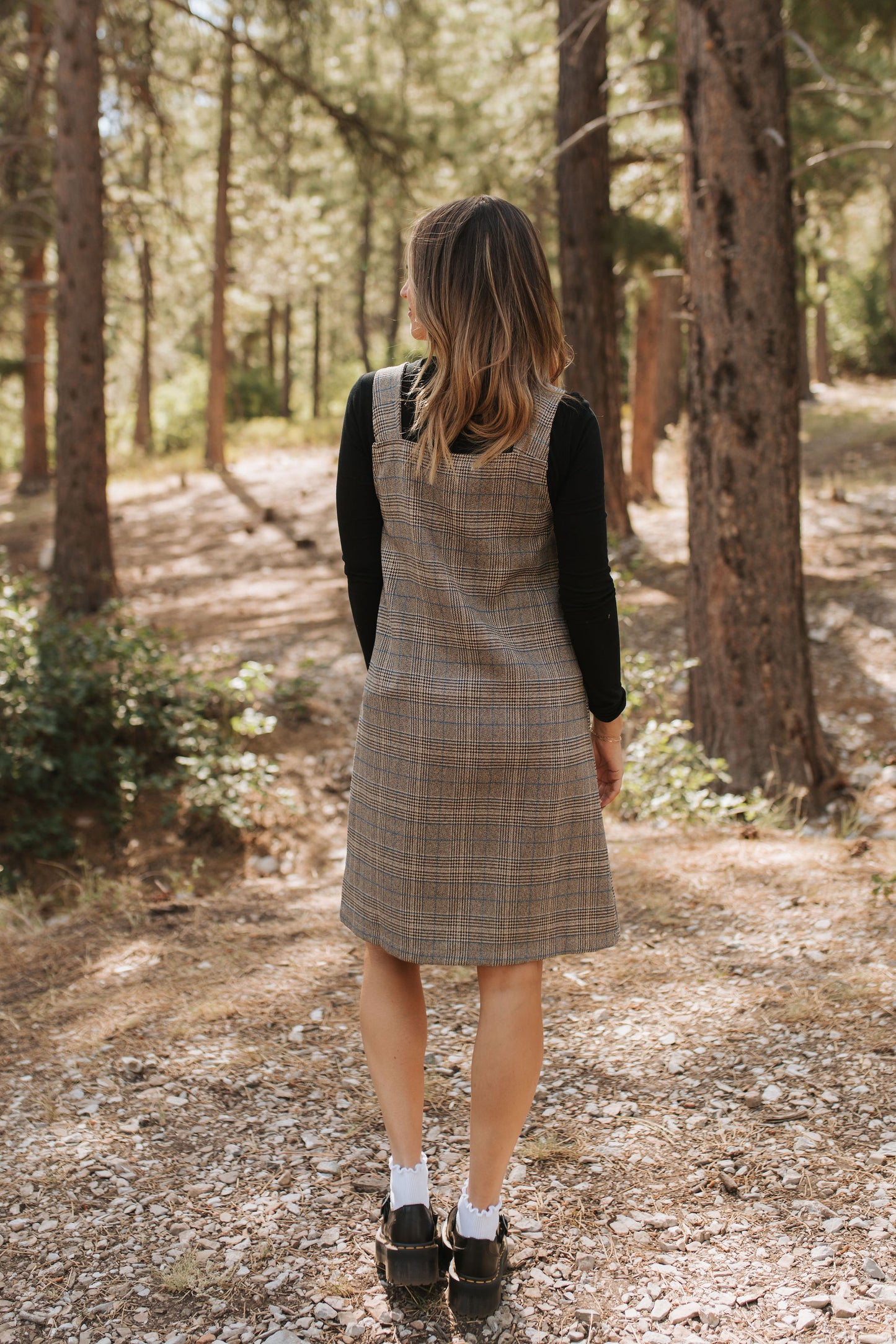 THE BLAKE OVERALL DRESS IN CHARCOAL PLAID BY BY PINK DESERT