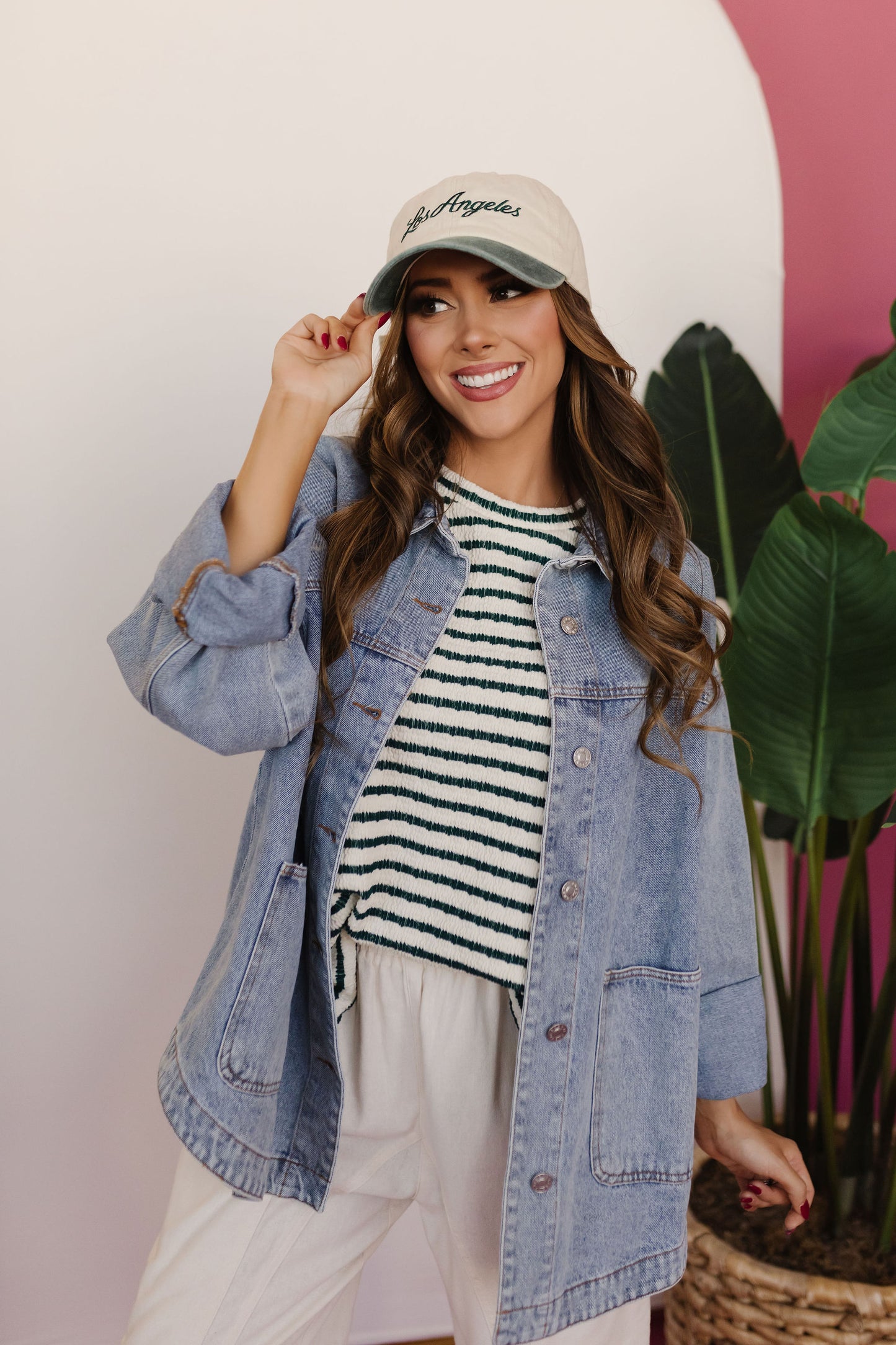 THE ASHER TEXTURED SHORT SLEEVE TOP IN GREEN STRIPE