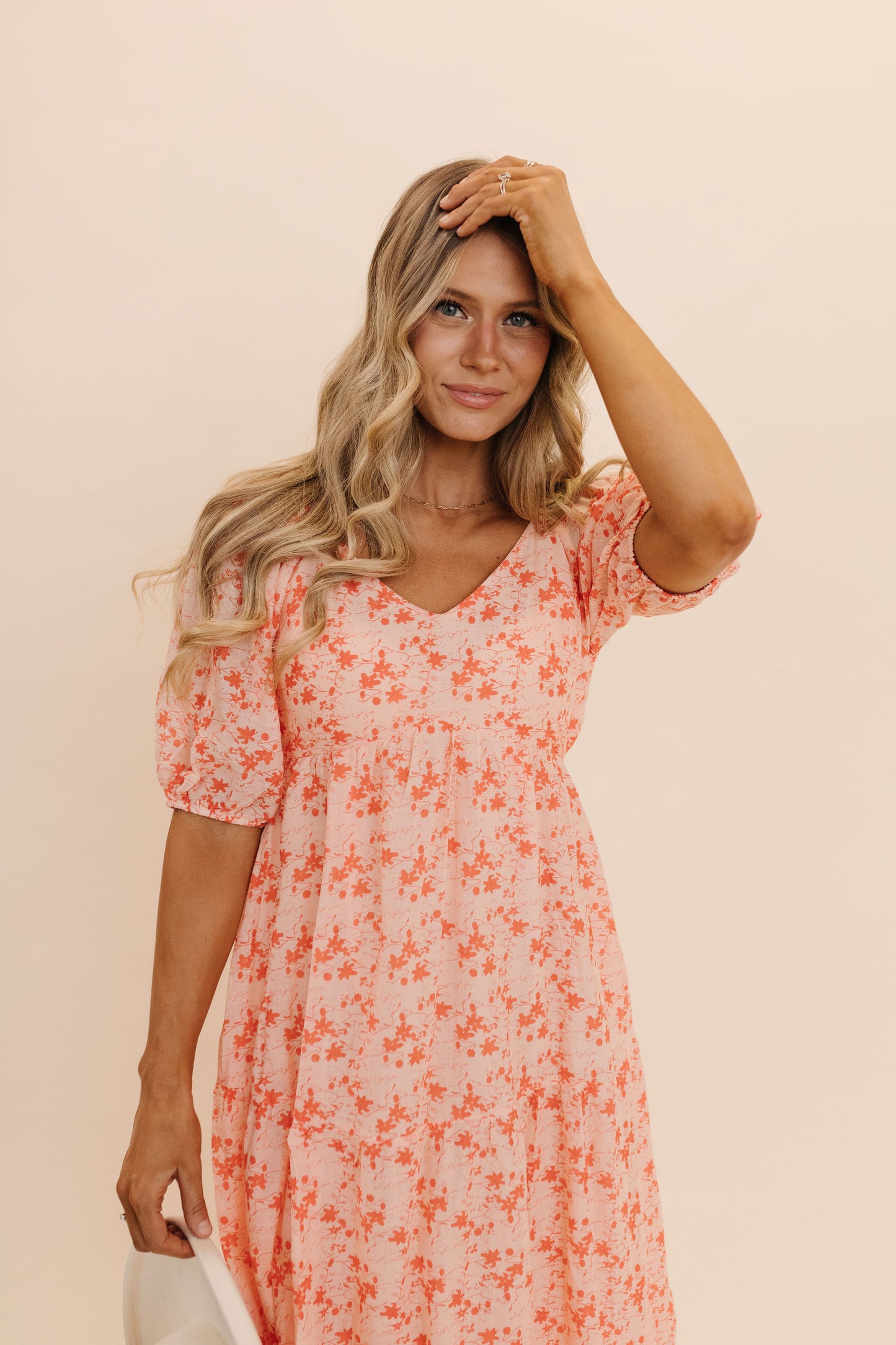 THE FIONA FLORAL TIERED MAXI DRESS IN TOMATO