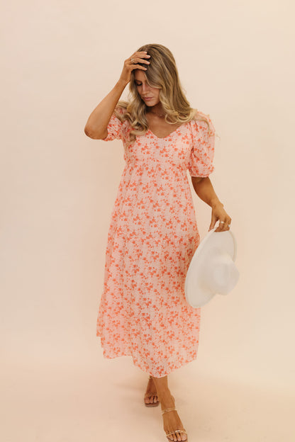 THE FIONA FLORAL TIERED MAXI DRESS IN TOMATO