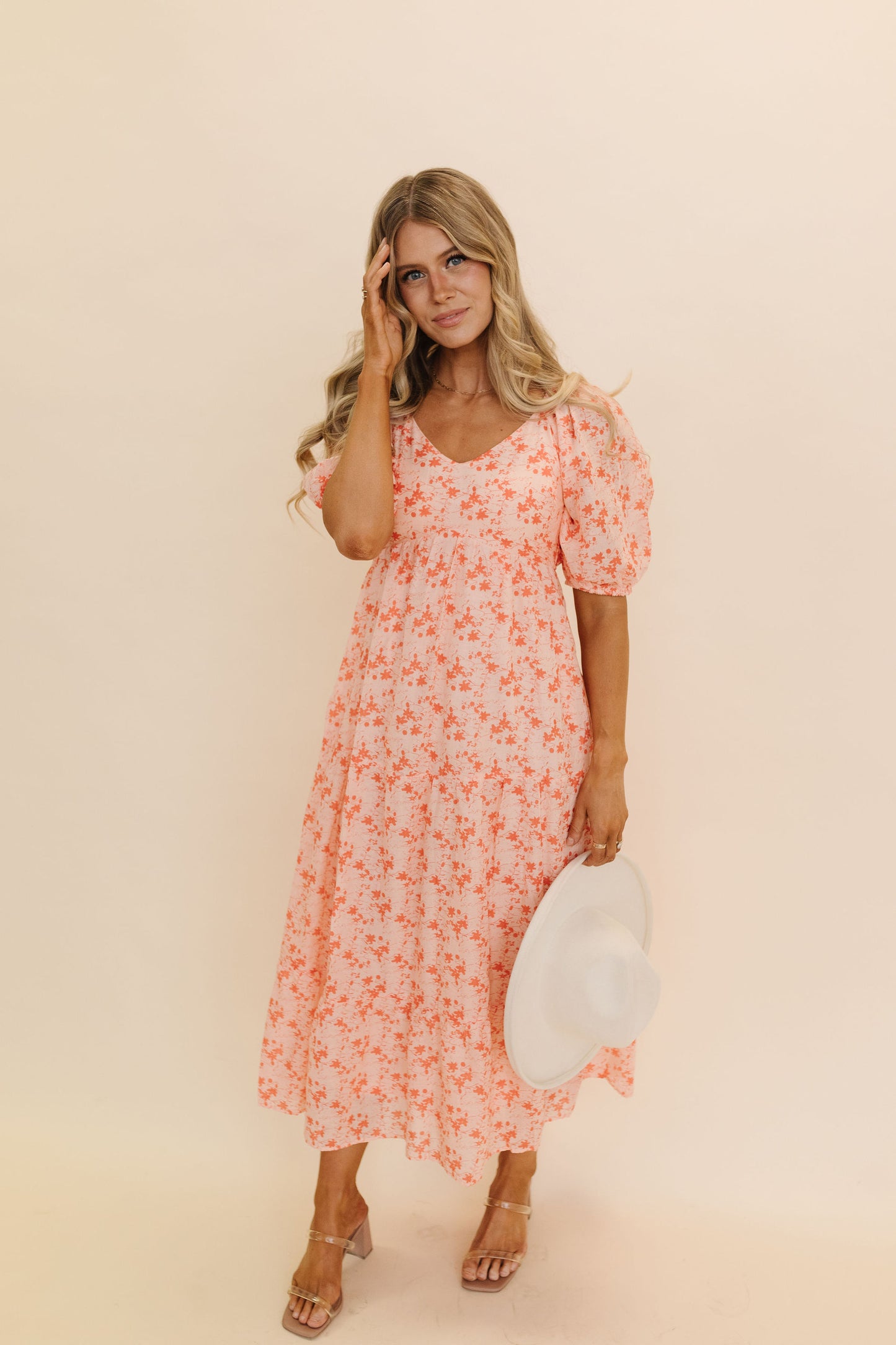 THE FIONA FLORAL TIERED MAXI DRESS IN TOMATO