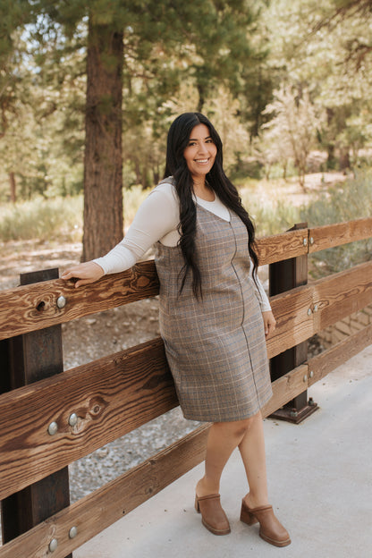 THE BLAKE OVERALL DRESS IN CHARCOAL PLAID BY BY PINK DESERT