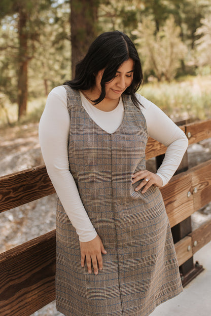 THE BLAKE OVERALL DRESS IN CHARCOAL PLAID BY BY PINK DESERT