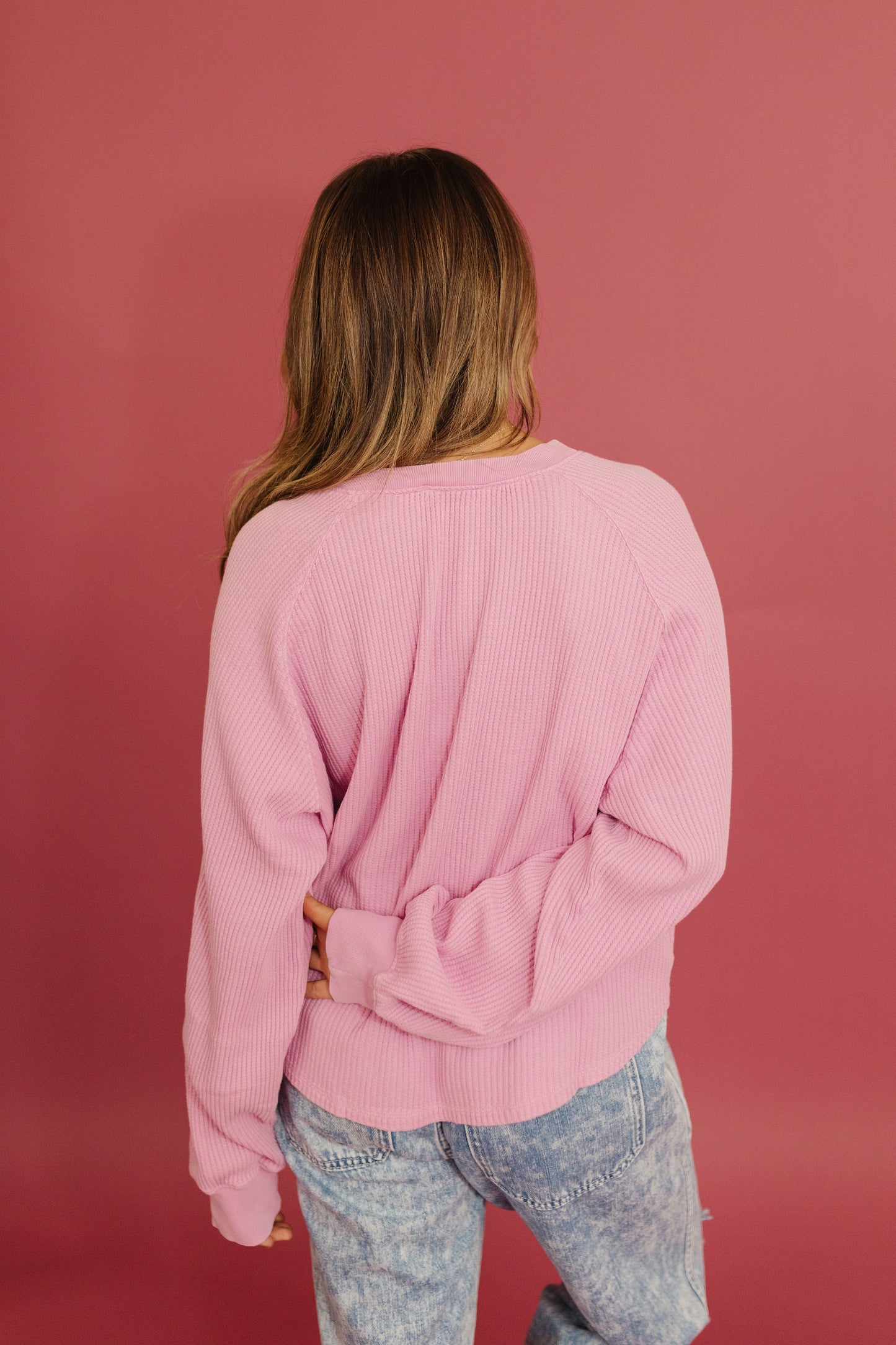 THE ZARIA LONG SLEEVE KNIT TOP IN PINK