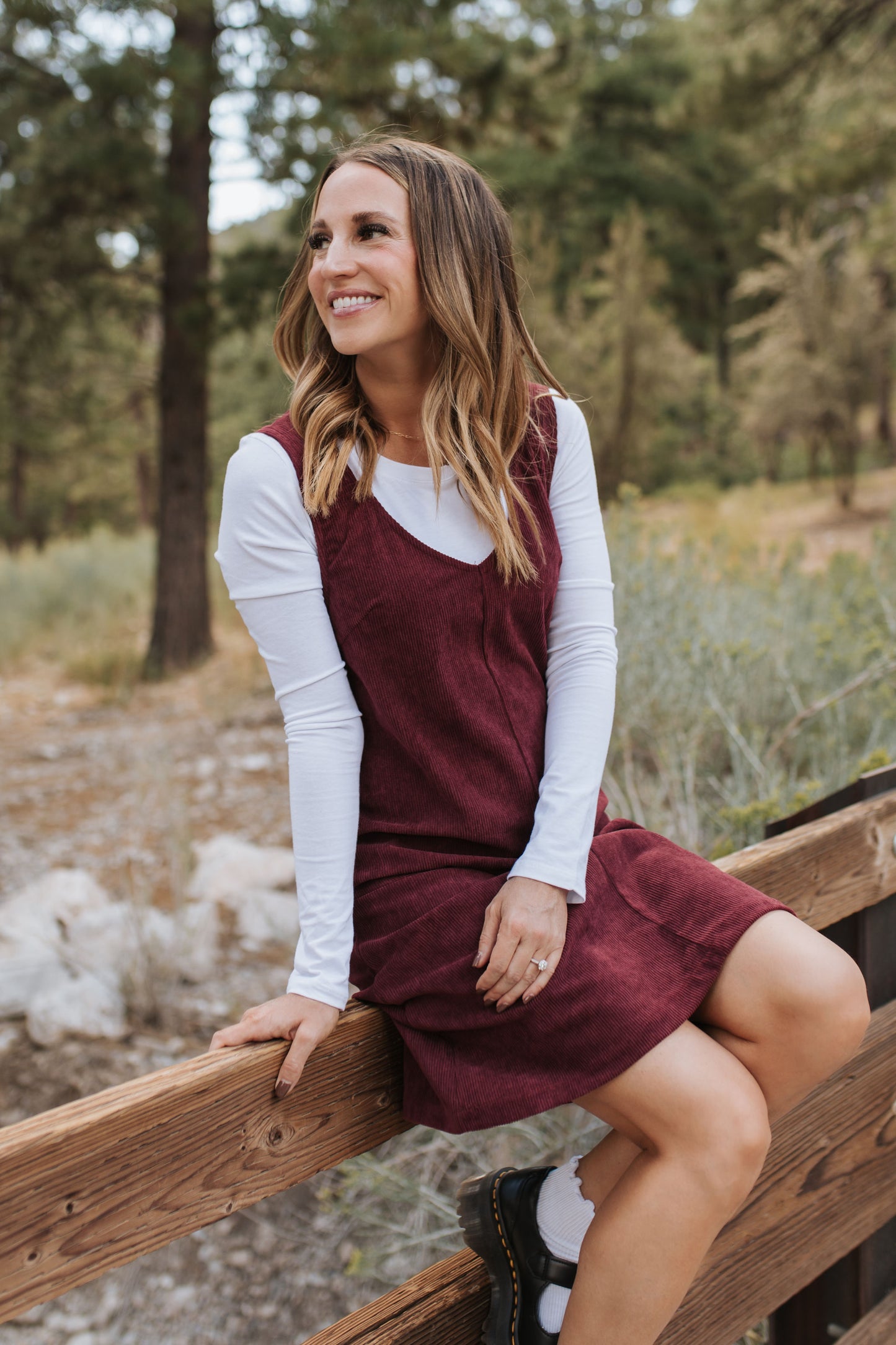 THE BLAKE OVERALL DRESS IN BURGUNDY CORDUROY BY PINK DESERT