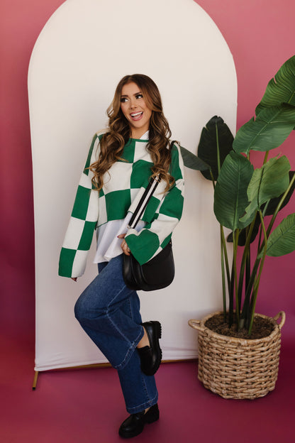 THE KYAH LONG SLEEVE CHECKERED TOP IN GREEN