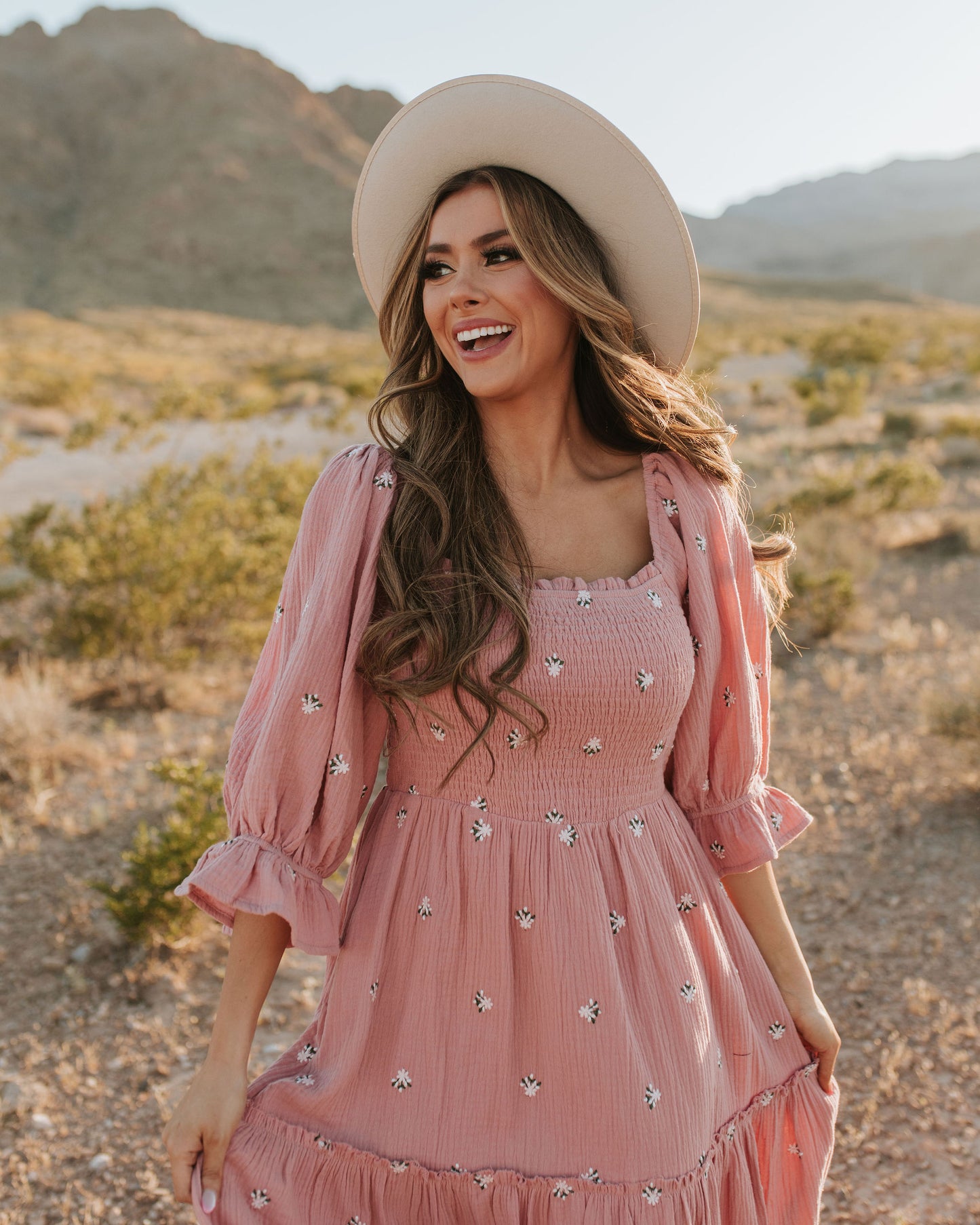 THE AUBREE EMBROIDERED DRESS IN ROSE