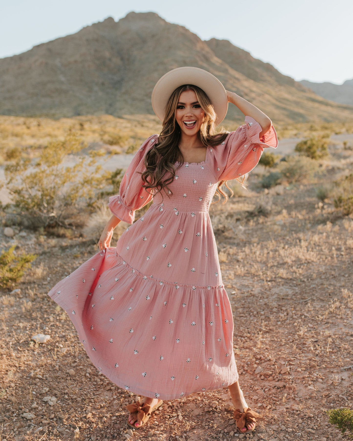 THE AUBREE EMBROIDERED DRESS IN ROSE