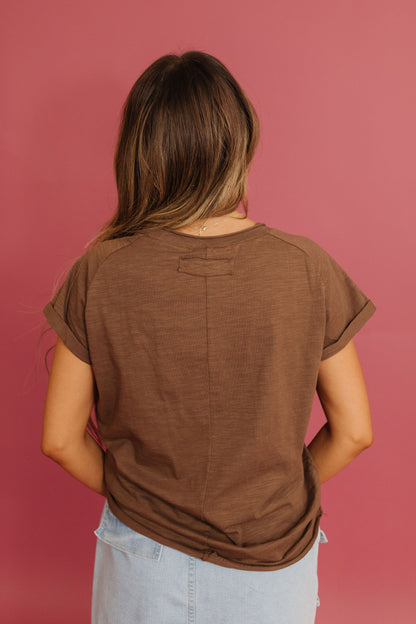 THE GWENNETH LETTUCE HEM TEE IN BROWN