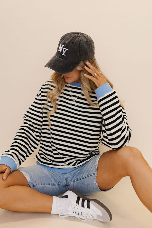 THE KENDRA STRIPED PULLOVER IN BLUE