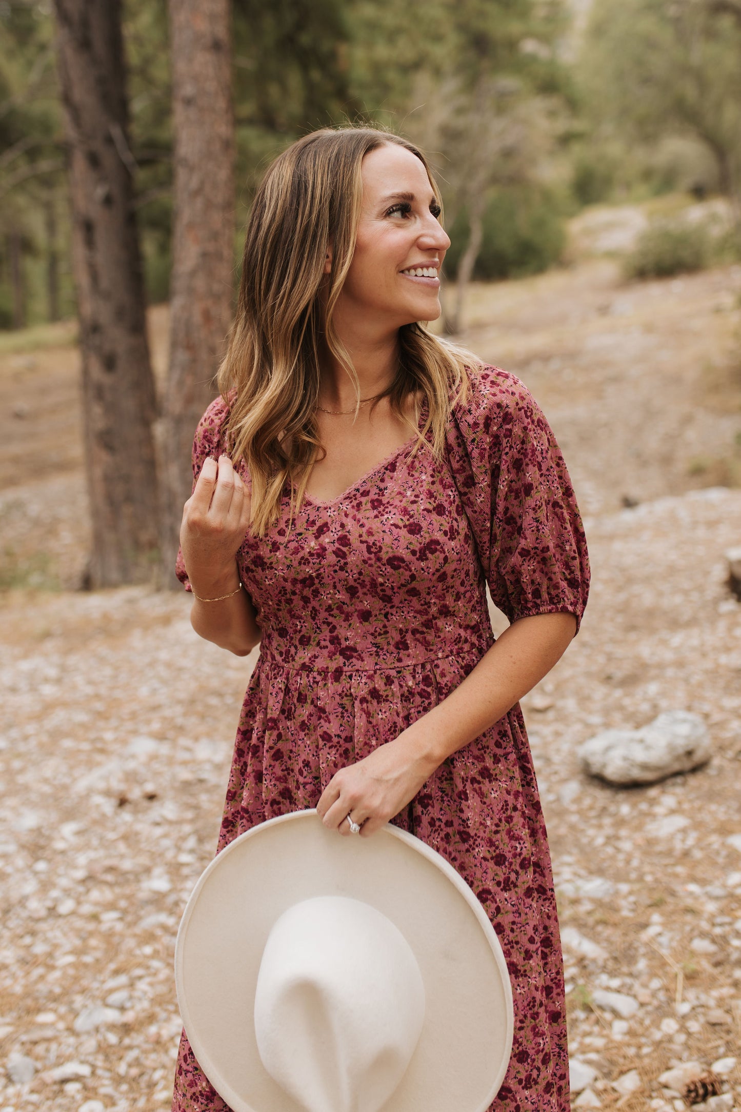 THE EMMY LOU DRESS IN BURGUNDY FLORAL BY PINK DESERT