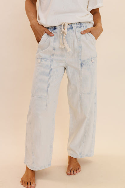 THE MACIE DRAWSTRING BARREL JEANS IN LIGHT BLUE STRIPE