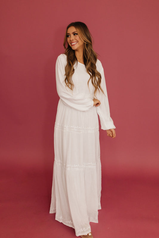 THE ESTHER EMBROIDERED MAXI DRESS IN WHITE