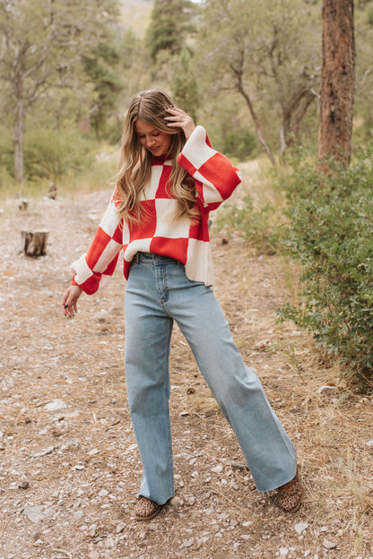 THE CHANEY CHECKER SWEATER IN RED