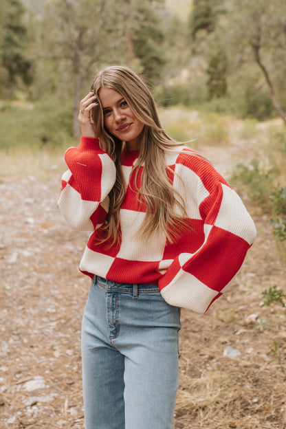 THE CHANEY CHECKER SWEATER IN RED