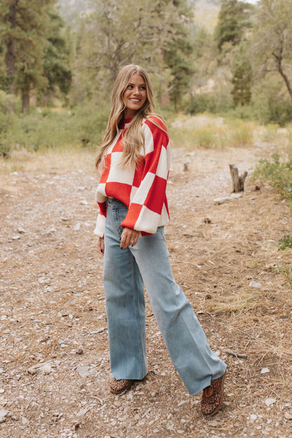 THE CHANEY CHECKER SWEATER IN RED