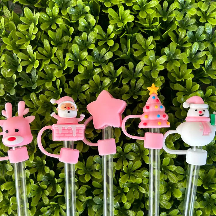 PINK CHRISTMAS STRAW TOPPERS