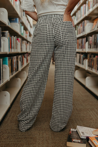 THE LANE GINGHAM STRAIGHT LEG PANTS IN BLACK