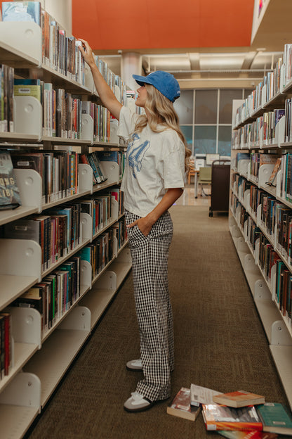 THE LANE GINGHAM STRAIGHT LEG PANTS IN BLACK