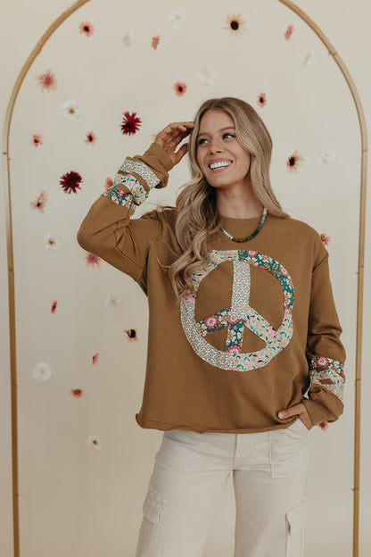 THE PORSCHA PEACE PATCH LONG SLEEVE TOP IN BRONZE