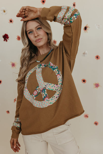 THE PORSCHA PEACE PATCH LONG SLEEVE TOP IN BRONZE