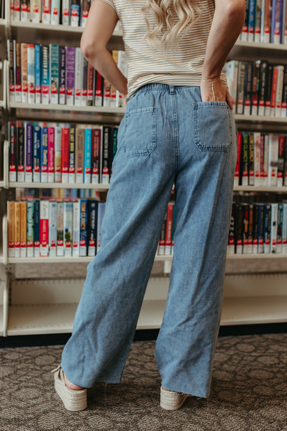 THE RACHEL WIDE LEG PANTS IN WASHED DENIM